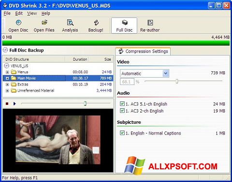 스크린 샷 DVD Shrink Windows XP