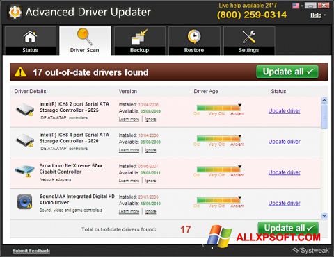 스크린 샷 Advanced Driver Updater Windows XP