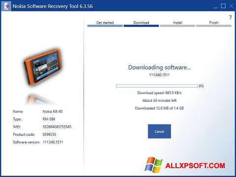 스크린 샷 Nokia Software Recovery Tool Windows XP