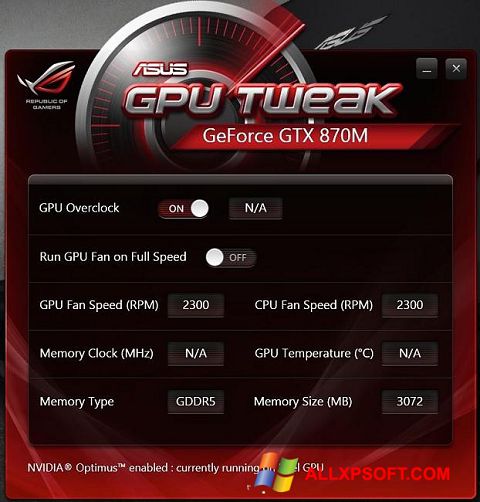 스크린 샷 ASUS GPU Tweak Windows XP