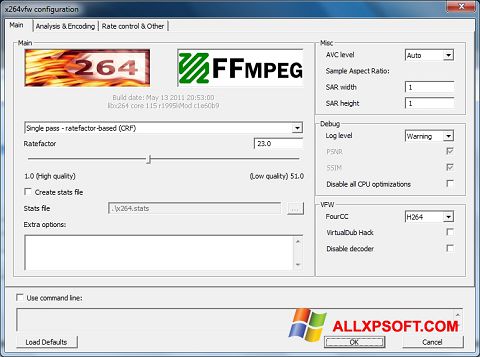 스크린 샷 x264 Video Codec Windows XP