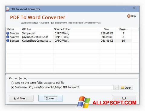 스크린 샷 PDF to Word Converter Windows XP