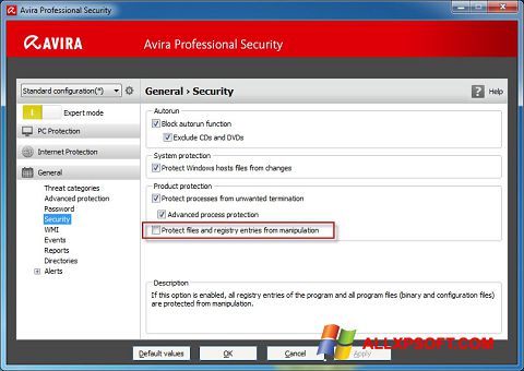 스크린 샷 Avira Professional Security Windows XP