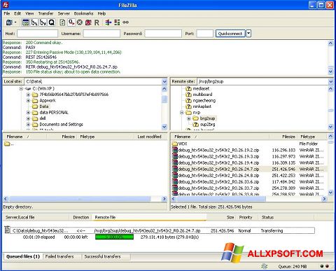 스크린 샷 FileZilla Windows XP