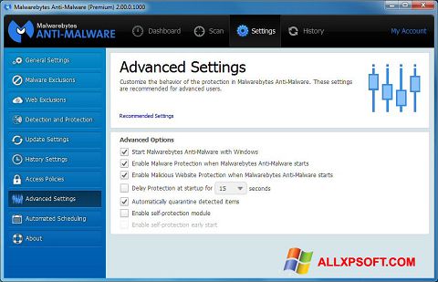 스크린 샷 Malwarebytes Anti-Malware Windows XP