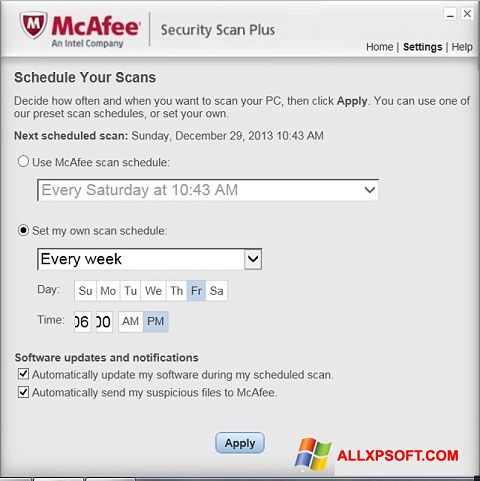 스크린 샷 McAfee Security Scan Plus Windows XP