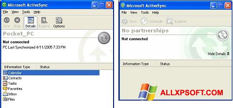 스크린 샷 Microsoft ActiveSync Windows XP