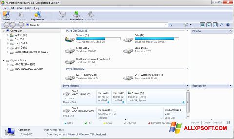 스크린 샷 RS Partition Recovery Windows XP