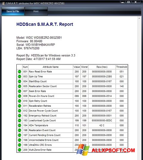 스크린 샷 HDDScan Windows XP