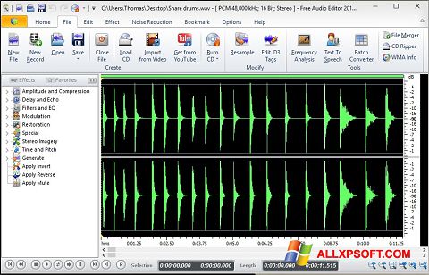 스크린 샷 Free Audio Editor Windows XP