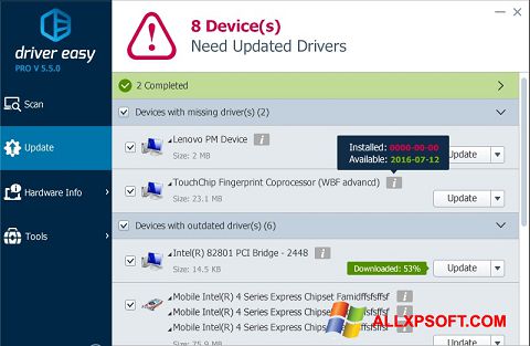 스크린 샷 Driver Easy Windows XP