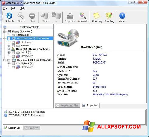 스크린 샷 Active KillDisk Windows XP