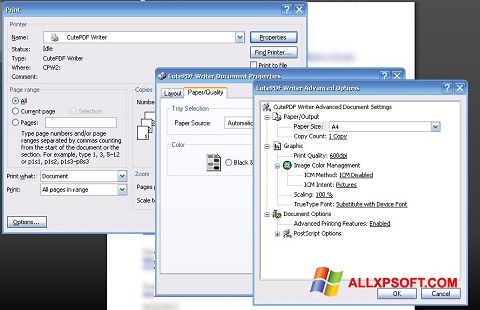 스크린 샷 CutePDF Writer Windows XP