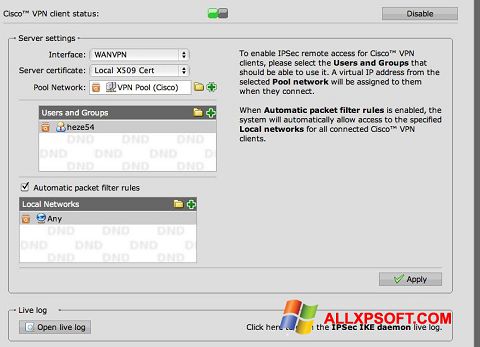 스크린 샷 Cisco VPN Client Windows XP
