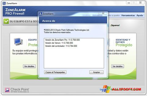 스크린 샷 ZoneAlarm Windows XP