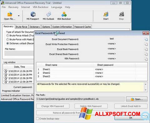 스크린 샷 Advanced Office Password Recovery Windows XP