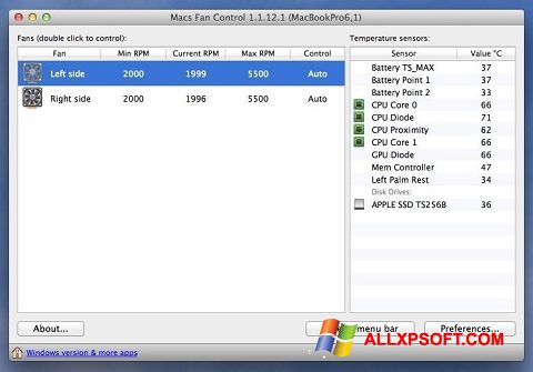 스크린 샷 Macs Fan Control Windows XP