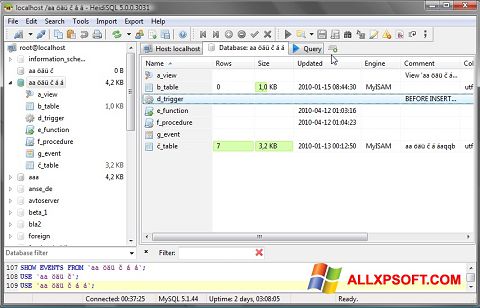 스크린 샷 HeidiSQL Windows XP