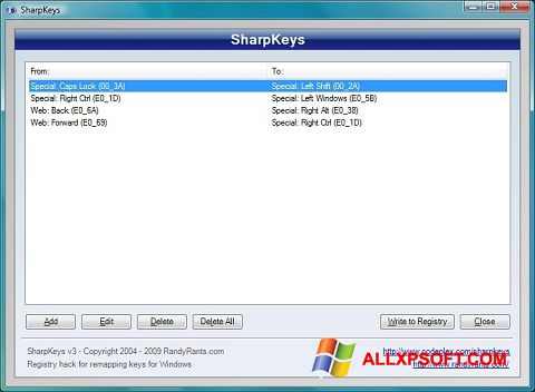 스크린 샷 SharpKeys Windows XP