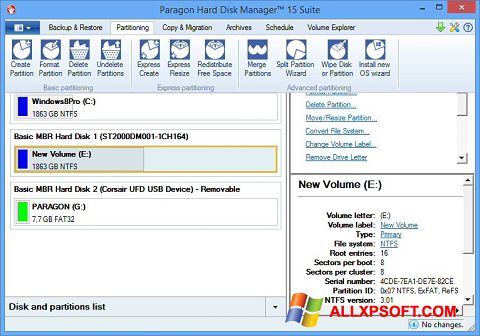스크린 샷 Paragon Hard Disk Manager Windows XP