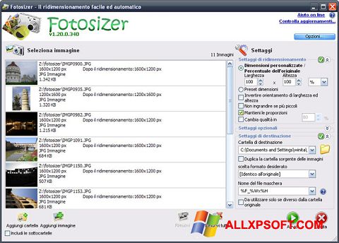스크린 샷 Fotosizer Windows XP