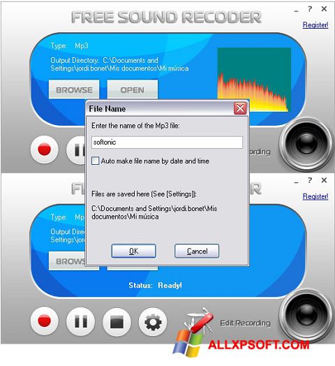 스크린 샷 Free Sound Recorder Windows XP