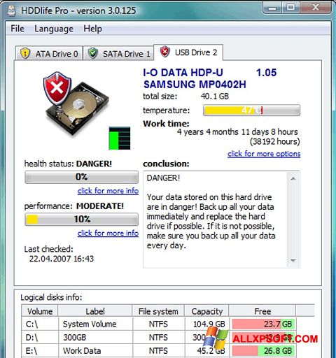 스크린 샷 HDDlife Windows XP