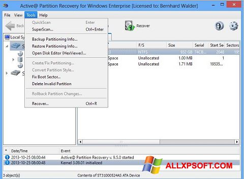 스크린 샷 Active Partition Recovery Windows XP
