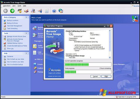 스크린 샷 Acronis True Image Windows XP