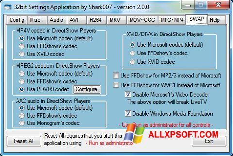 스크린 샷 ADVANCED Codecs Windows XP