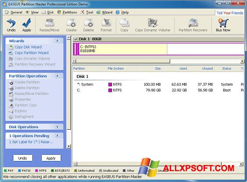스크린 샷 EASEUS Partition Master Windows XP