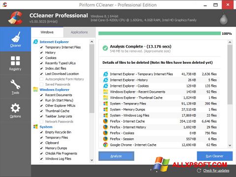스크린 샷 CCleaner Windows XP