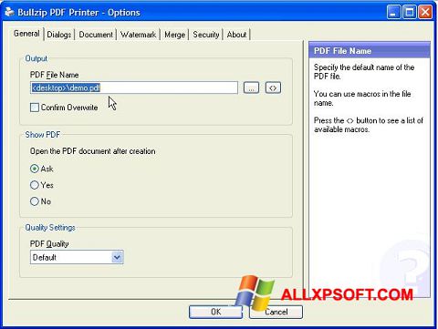 스크린 샷 BullZip PDF Printer Windows XP