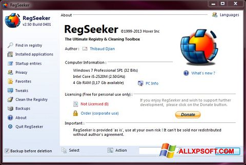 스크린 샷 RegSeeker Windows XP