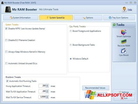 스크린 샷 Mz RAM Booster Windows XP