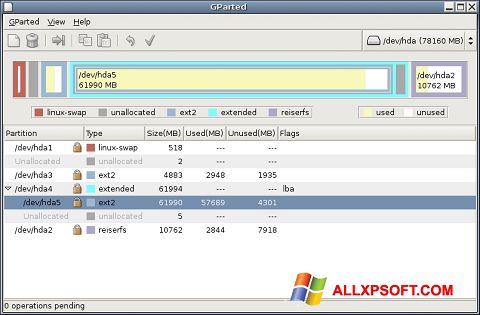 스크린 샷 GParted Windows XP