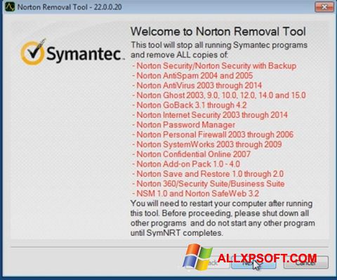 스크린 샷 Norton Removal Tool Windows XP