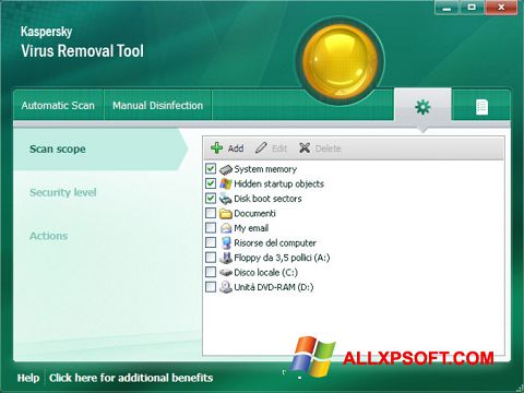 스크린 샷 Kaspersky Virus Removal Tool Windows XP