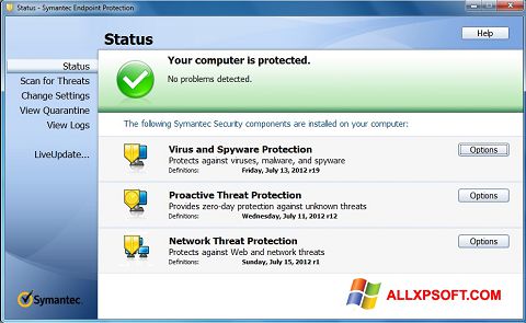 스크린 샷 Symantec Endpoint Protection Windows XP