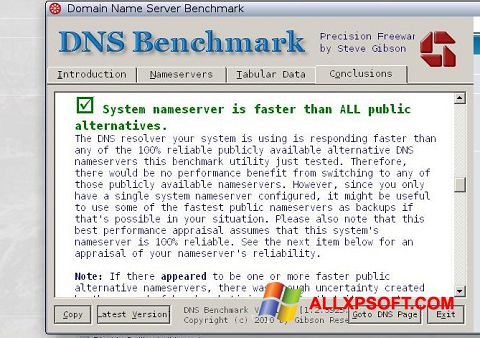 스크린 샷 DNS Benchmark Windows XP