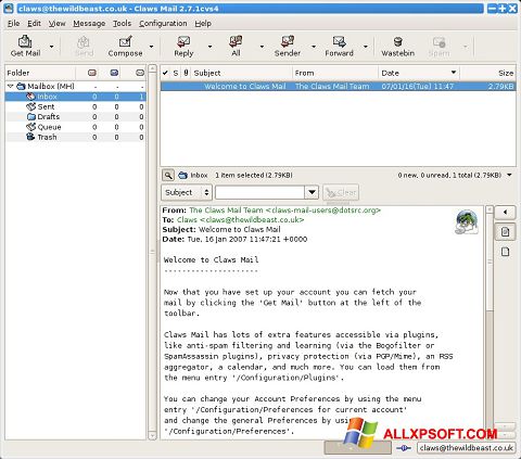 스크린 샷 Claws Mail Windows XP