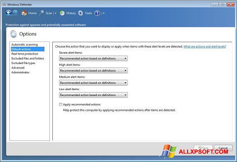 스크린 샷 Windows Defender Windows XP