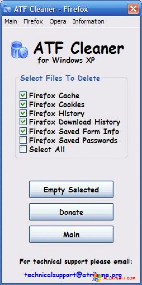 스크린 샷 ATF Cleaner Windows XP