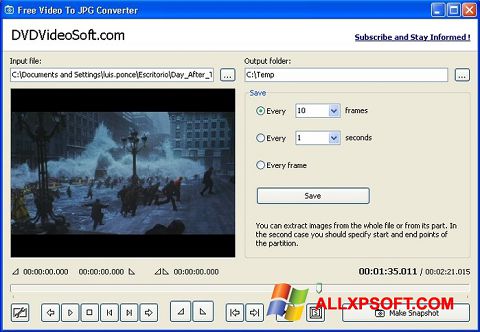 스크린 샷 Free Video to JPG Converter Windows XP