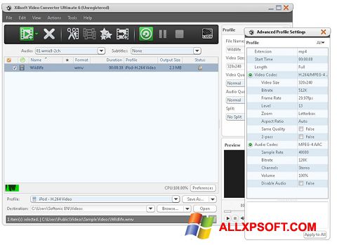 스크린 샷 Xilisoft Video Converter Windows XP